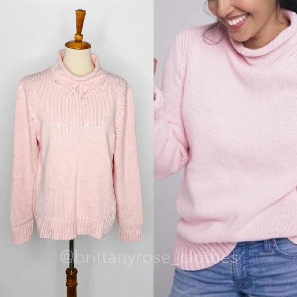 J CREW 1988 Cotton Rollneck Fisherman Sweater in Pink Blush J0437